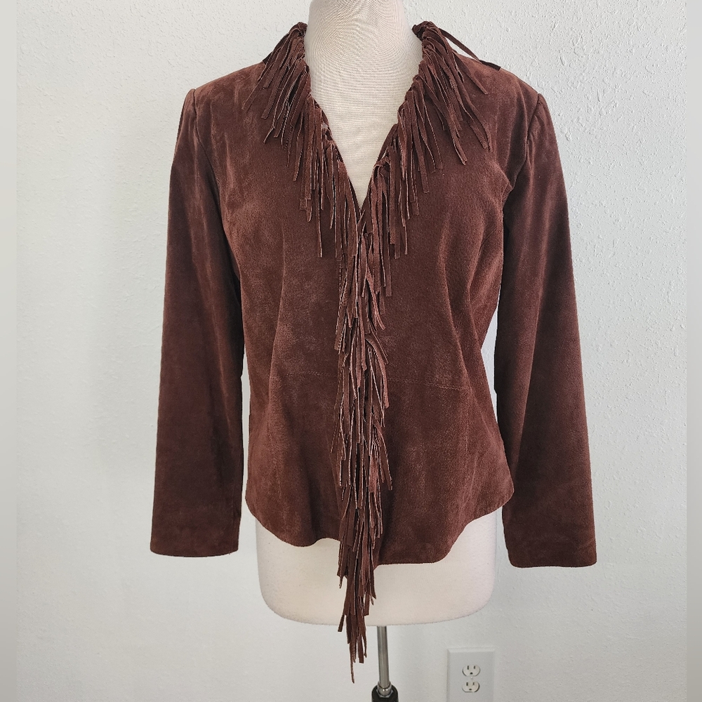 Dialogue Brown Suede Fringe Jacket